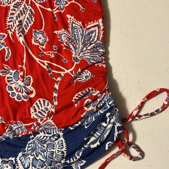 Ruby Rd Red and Blue 3/4 Sleeve Tunic with side tie, sz 1x - Picture 3 of 7